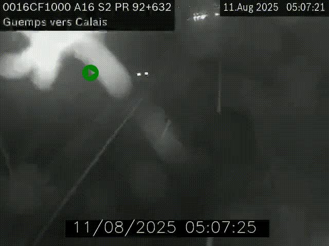 Webcam A16 juste après l'aire de repos d'Offekerque à Guemps. Vue orientée vers Calais