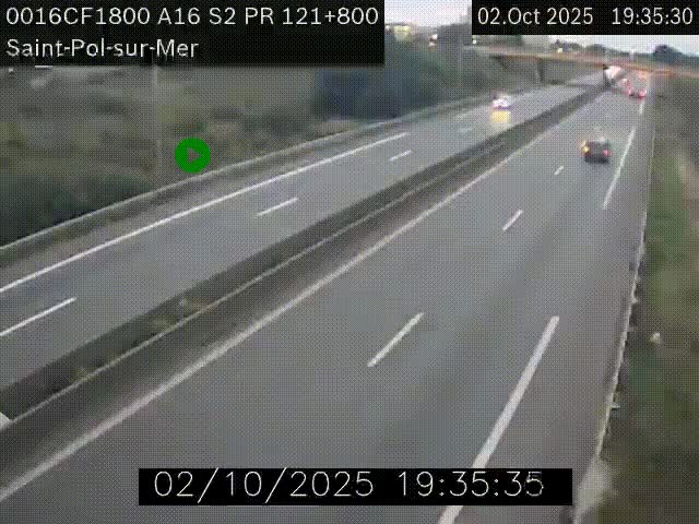 Webcam autoroute A16 à proximité de Dunkerque, à hauteur de la sortie Saint-Pol-sur-Mer. Vue orientée vers Calais