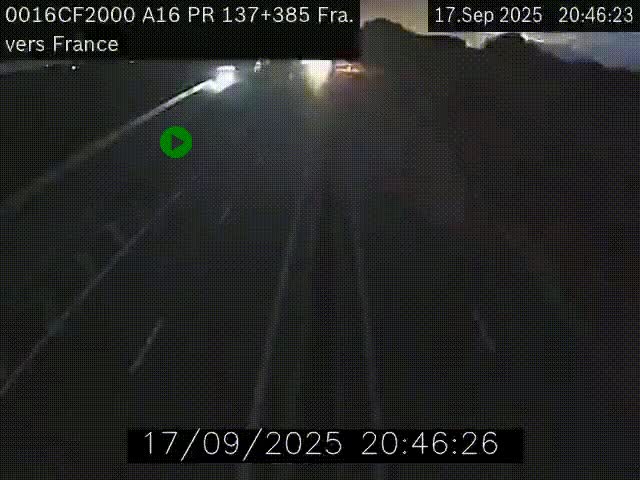Webcam à la frontière franco-belge au niveau de Bray-Dunes/De-Panne sur l'autoroute A16. Vue orientée vers Calais
