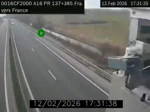 Webcam à la frontière franco-belge au niveau de Bray-Dunes/De-Panne sur l'autoroute A16. Vue orientée vers Calais