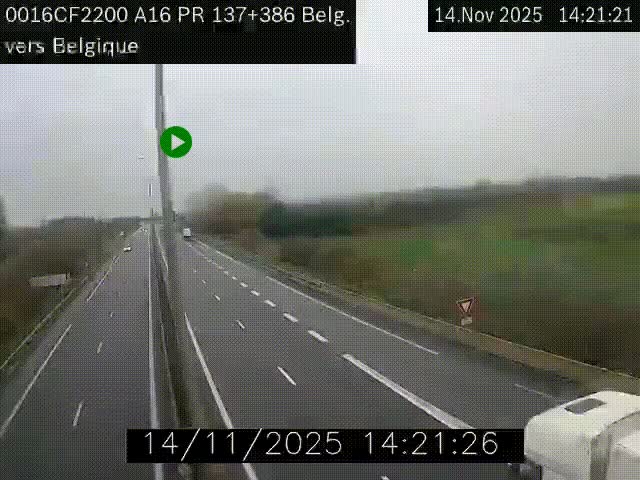 Webcam à la frontière franco-belge au niveau de Bray-Dunes/De-Panne sur l'autoroute A16. Vue orientée vers la Belgique