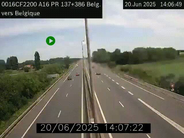 Webcam à la frontière franco-belge au niveau de Bray-Dunes/De-Panne sur l'autoroute A16. Vue orientée vers la Belgique