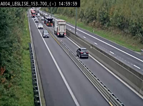 Webcam autoroute A4 (E411-E25) à Léglise, avant la jonction avec la N40. Vue orientée vers Bruxelles