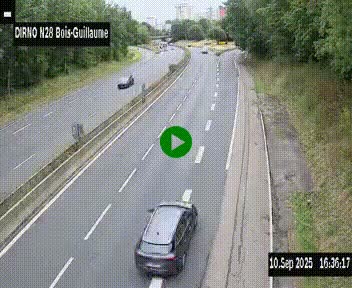 Webcam routière à hauteur de Bois-Guillaume en périphérie de Rouen. Vue orientée vers Rouen