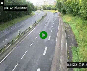 Webcam routière à hauteur de Bois-Guillaume en périphérie de Rouen. Vue orientée vers Rouen