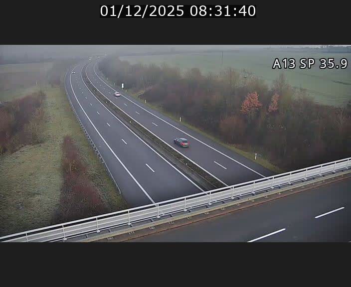 Webcam trafic sur A13 à l'entrée ouest du tunnel Markusbierg à Remerschen. Vue orientée vers Mondorf-les-Bains.