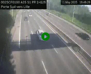 Webcam autoroute A25 sur le périphérique de Lille à hauteur de Lille-Sud et la sortie 3 Faches-Thumesnil. Vue orientée vers Lille-Centre.