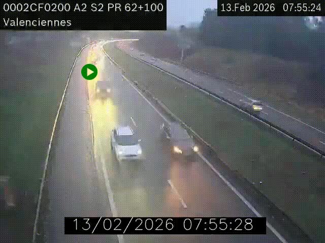 Webcam autoroute A2 à Valenciennes. Vue orientée vers Maubeuge et Mons (Belgique)