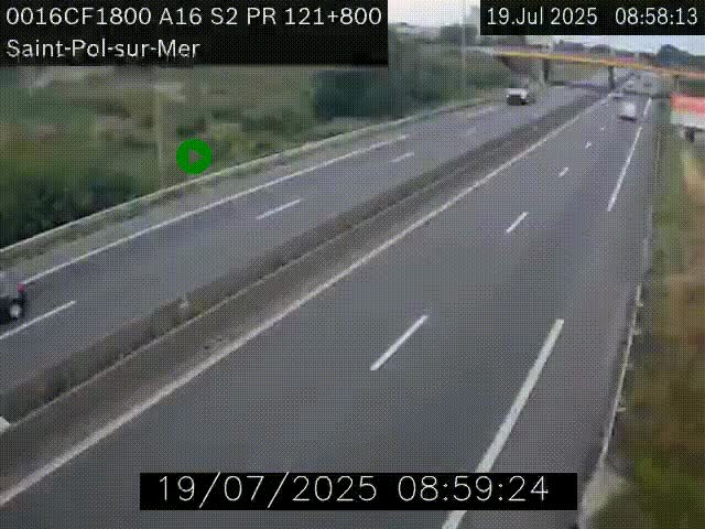 Webcam autoroute A16 à proximité de Dunkerque, à hauteur de la sortie Saint-Pol-sur-Mer. Vue orientée vers Calais