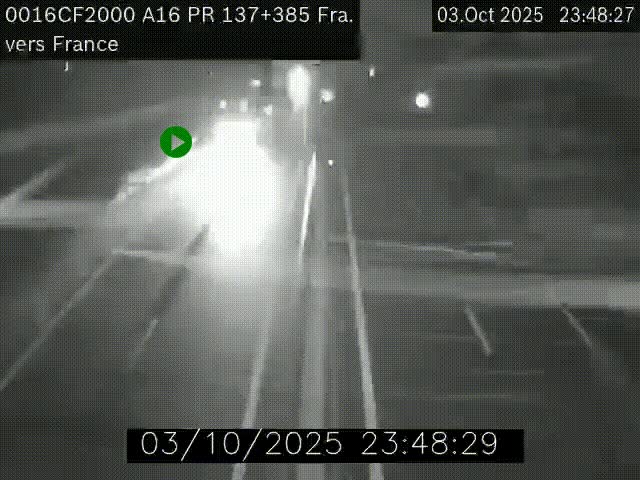 Webcam à la frontière franco-belge au niveau de Bray-Dunes/De-Panne sur l'autoroute A16. Vue orientée vers Calais