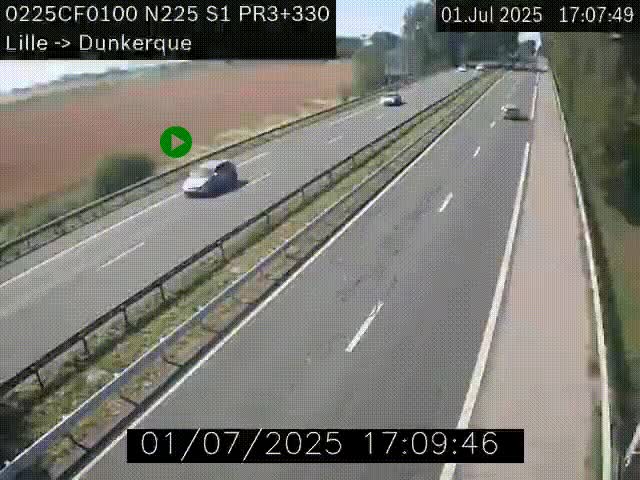 Webcam autoroute A25 (N225) à hauteur de Bergues (Bierne). Vue orientée vers Dunkerque.