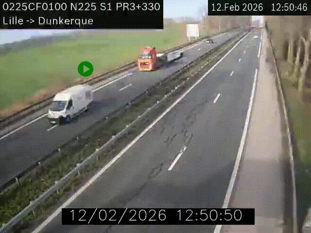 Webcam autoroute A25 (N225) à hauteur de Bergues (Bierne). Vue orientée vers Dunkerque.
