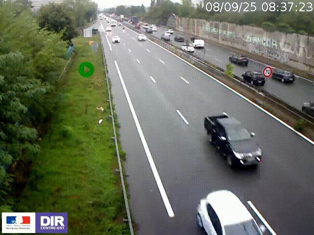 Webcam à Bron sur l'A43 à la jonction avec le boulevard périphérique de Lyon (D383). Vue orientée vers Lyon