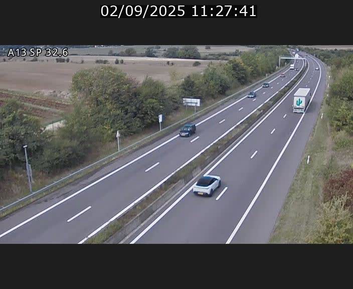 Webcam info trafic A13 à hauteur de Mondorf-les-bains. Vue orientée vers Altwies