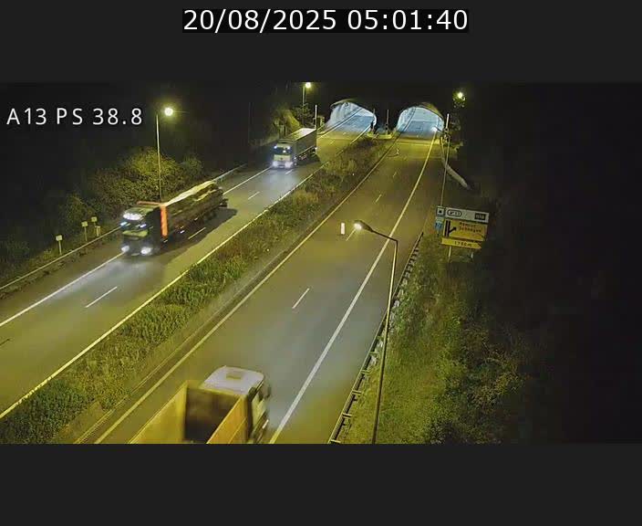 Webcam autoroute A13 à l'entrée ouest du tunnel Markusbierg à Schengen. Vue orientée vers Mondorf-les-Bains