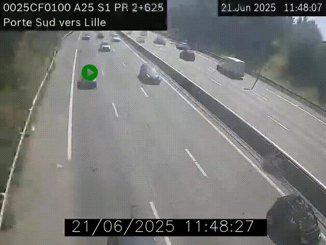 Webcam autoroute A25 sur le périphérique de Lille à hauteur de Lille-Sud et la sortie 3 Faches-Thumesnil. Vue orientée vers Lille-Centre.