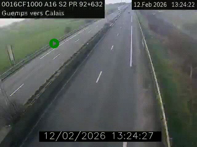 Webcam A16 juste après l'aire de repos d'Offekerque à Guemps. Vue orientée vers Calais