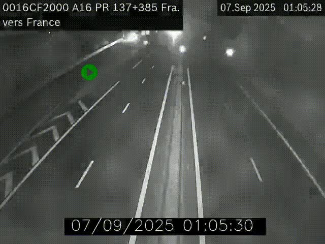 Webcam à la frontière franco-belge au niveau de Bray-Dunes/De-Panne sur l'autoroute A16. Vue orientée vers Calais