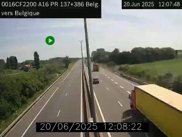 Webcam à la frontière franco-belge au niveau de Bray-Dunes/De-Panne sur l'autoroute A16. Vue orientée vers la Belgique