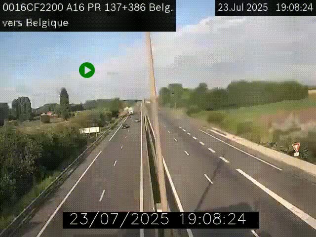 Webcam à la frontière franco-belge au niveau de Bray-Dunes/De-Panne sur l'autoroute A16. Vue orientée vers la Belgique