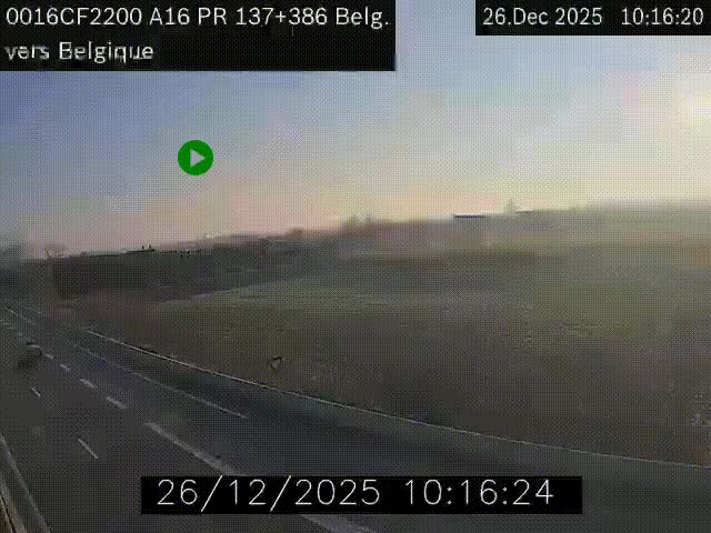 Webcam à la frontière franco-belge au niveau de Bray-Dunes/De-Panne sur l'autoroute A16. Vue orientée vers la Belgique