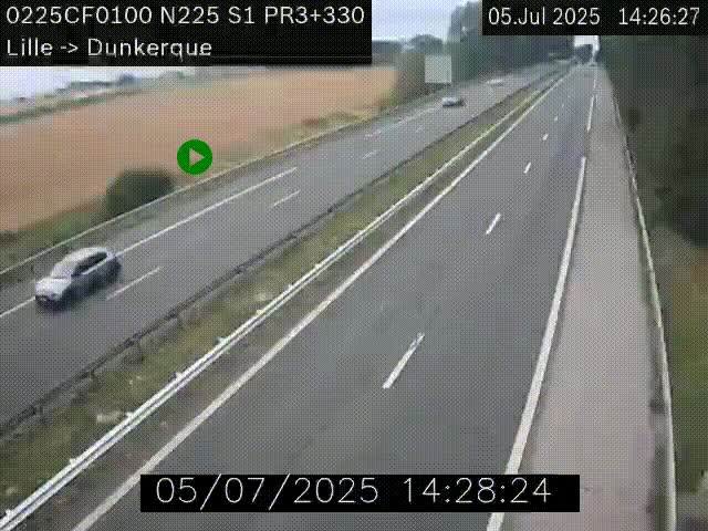 Webcam autoroute A25 (N225) à hauteur de Bergues (Bierne). Vue orientée vers Dunkerque.