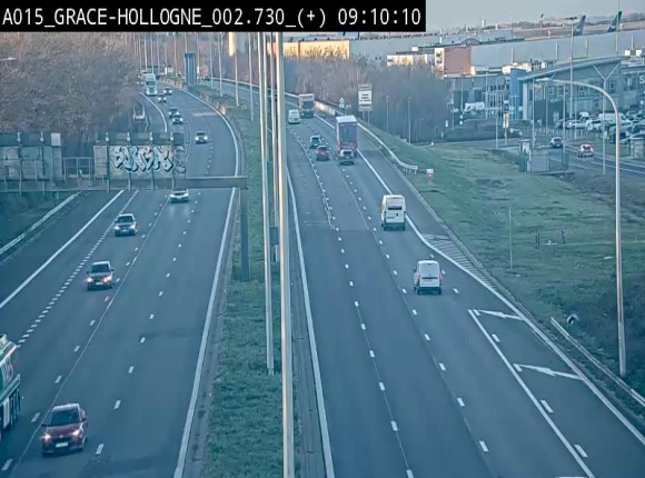Webcam E42/A15 à Grâce-Hollogne, à proximité de la jonction avec l'A604. Vue orientée vers Namur