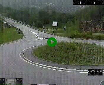 Webcam au nord d'Ax-les-Thermes au niveau de l'aire de chaînage de la N20. Vue orientée vers les Pyrénées, en direction de Pas de la Case