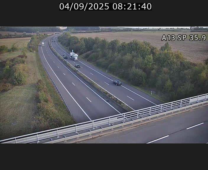 Webcam trafic sur A13 à l'entrée ouest du tunnel Markusbierg à Remerschen. Vue orientée vers Mondorf-les-Bains.