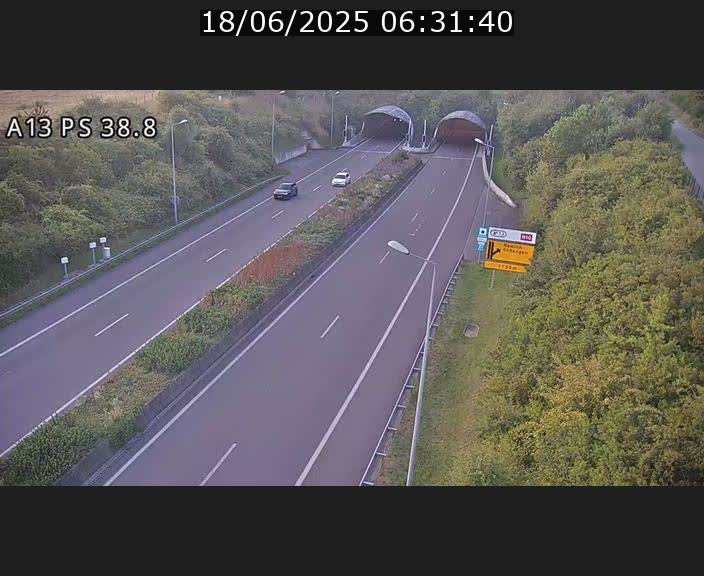 Webcam autoroute A13 à l'entrée ouest du tunnel Markusbierg à Schengen. Vue orientée vers Mondorf-les-Bains