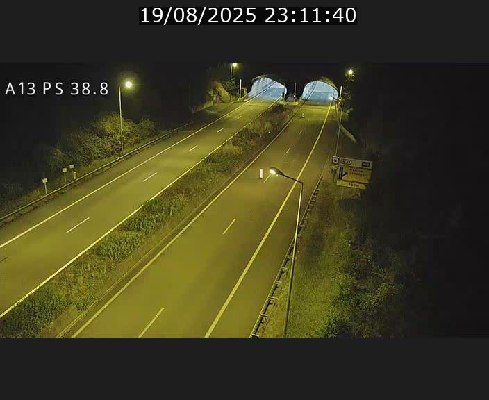 Webcam autoroute A13 à l'entrée ouest du tunnel Markusbierg à Schengen. Vue orientée vers Mondorf-les-Bains