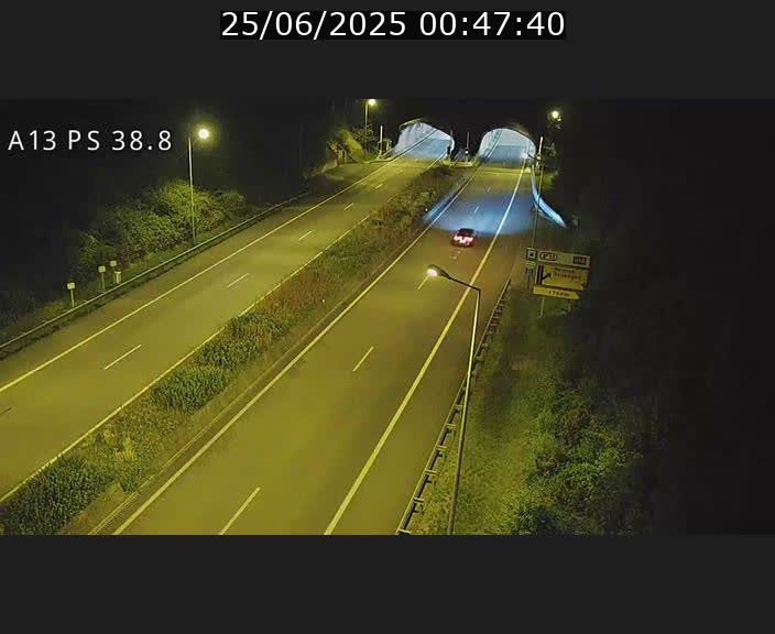 Webcam autoroute A13 à l'entrée ouest du tunnel Markusbierg à Schengen. Vue orientée vers Mondorf-les-Bains