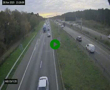 Webcam autoroute A63 en périphérie de Bordeaux au sud-est de la ville, en provenance du bassin d'Arcachon. Vue orientée vers Bordeaux