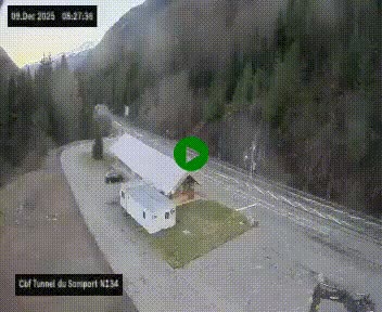 Webcam à l'entrée du tunnel du Somport, côté français, sur la N134, dans les Pyrénées, en direction de l'Espagne, à 1116 mètres d'altitude