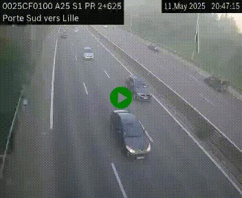 Webcam autoroute A25 sur le périphérique de Lille à hauteur de Lille-Sud et la sortie 3 Faches-Thumesnil. Vue orientée vers Lille-Centre.