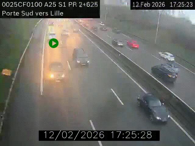 Webcam autoroute A25 sur le périphérique de Lille à hauteur de Lille-Sud et la sortie 3 Faches-Thumesnil. Vue orientée vers Lille-Centre.
