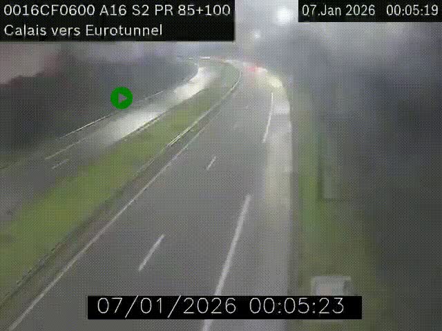 Webcam A16 à Calais en direction du Tunnel sous la Manche (Eurotunnel)