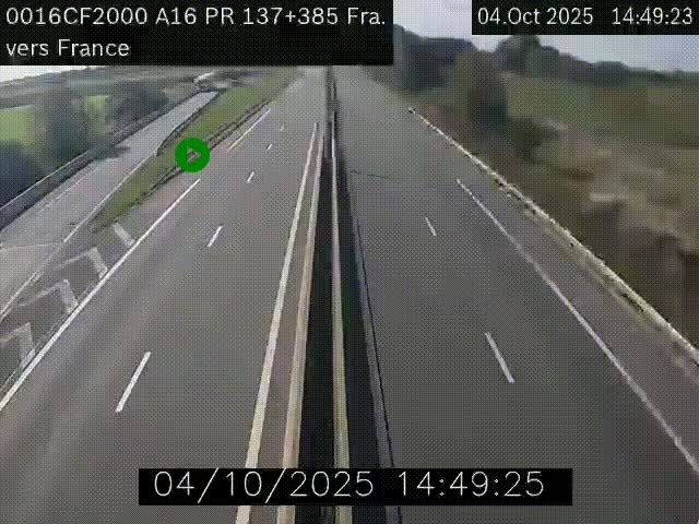 Webcam à la frontière franco-belge au niveau de Bray-Dunes/De-Panne sur l'autoroute A16. Vue orientée vers Calais