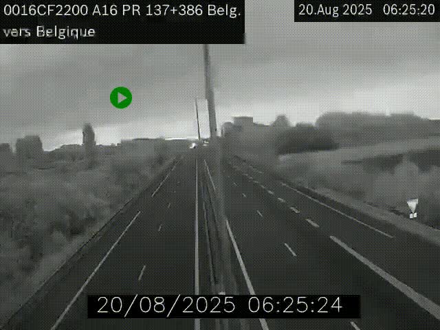 Webcam à la frontière franco-belge au niveau de Bray-Dunes/De-Panne sur l'autoroute A16. Vue orientée vers la Belgique