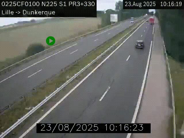 Webcam autoroute A25 (N225) à hauteur de Bergues (Bierne). Vue orientée vers Dunkerque.