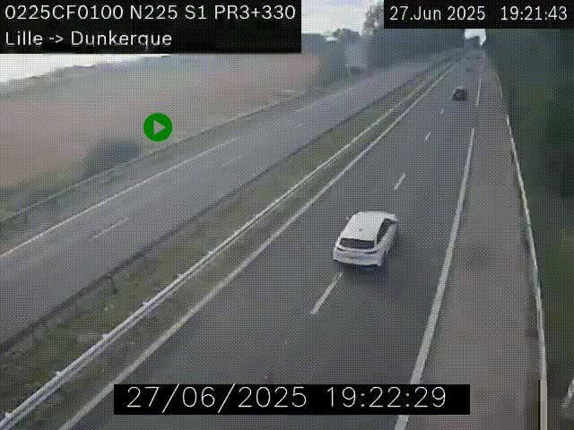 Webcam autoroute A25 (N225) à hauteur de Bergues (Bierne). Vue orientée vers Dunkerque.
