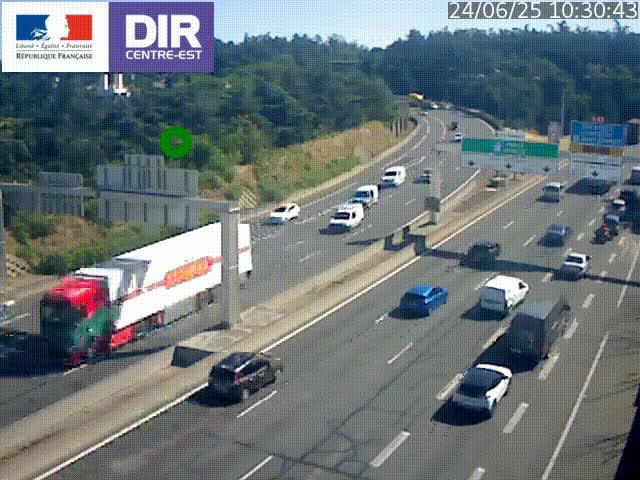 Caméra de circulation routière sur le boulevard périphérique Laurent Bonnevay de Lyon (D383) à hauteur de Bron, avant la jonction avec l'A43. Vue orientée vers l'échangeur