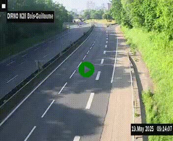 Webcam routière à hauteur de Bois-Guillaume en périphérie de Rouen. Vue orientée vers Rouen