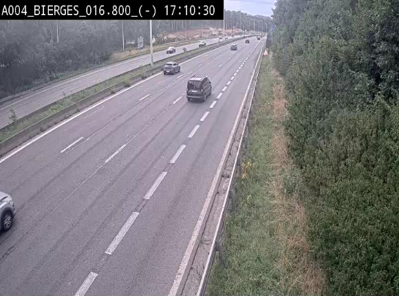 Webcam E411(A4) à Wavre, à hauteur de la sortie 5 Bierges. Vue orientée vers Bruxelles