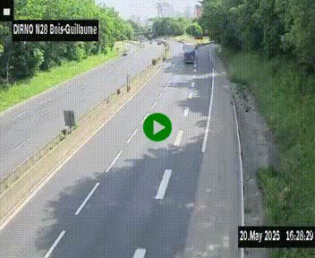 Webcam routière à hauteur de Bois-Guillaume en périphérie de Rouen. Vue orientée vers Rouen
