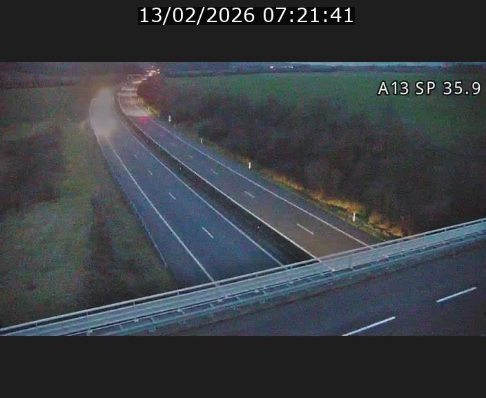 Webcam trafic sur A13 à l'entrée ouest du tunnel Markusbierg à Remerschen. Vue orientée vers Mondorf-les-Bains.