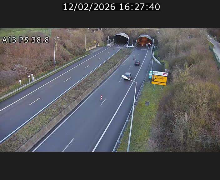 Webcam autoroute A13 à l'entrée ouest du tunnel Markusbierg à Schengen. Vue orientée vers Mondorf-les-Bains
