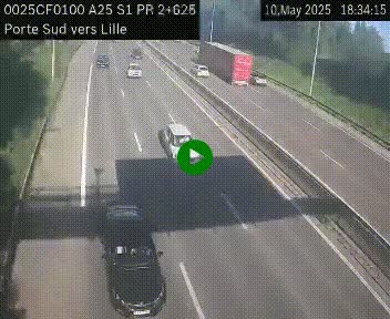 Webcam autoroute A25 sur le périphérique de Lille à hauteur de Lille-Sud et la sortie 3 Faches-Thumesnil. Vue orientée vers Lille-Centre.