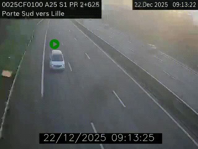 Webcam autoroute A25 sur le périphérique de Lille à hauteur de Lille-Sud et la sortie 3 Faches-Thumesnil. Vue orientée vers Lille-Centre.