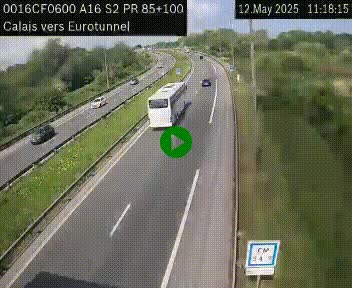 Webcam A16 à Calais en direction du Tunnel sous la Manche (Eurotunnel)